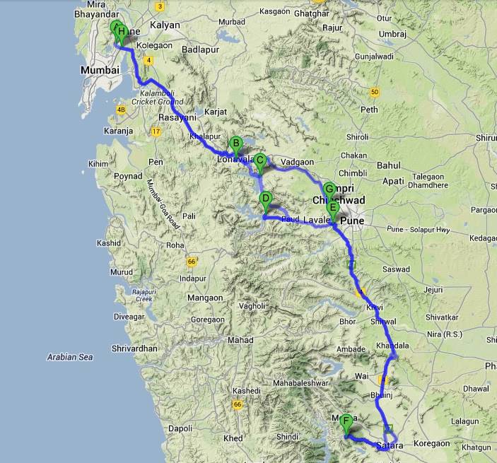 Kas Pathar & Thoseghar Falls Route taken